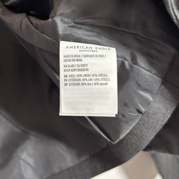 American Eagle Cropped Linen 1 Button Blazer Medium Black NWT Jacket Lightweight - Picture 6 of 7